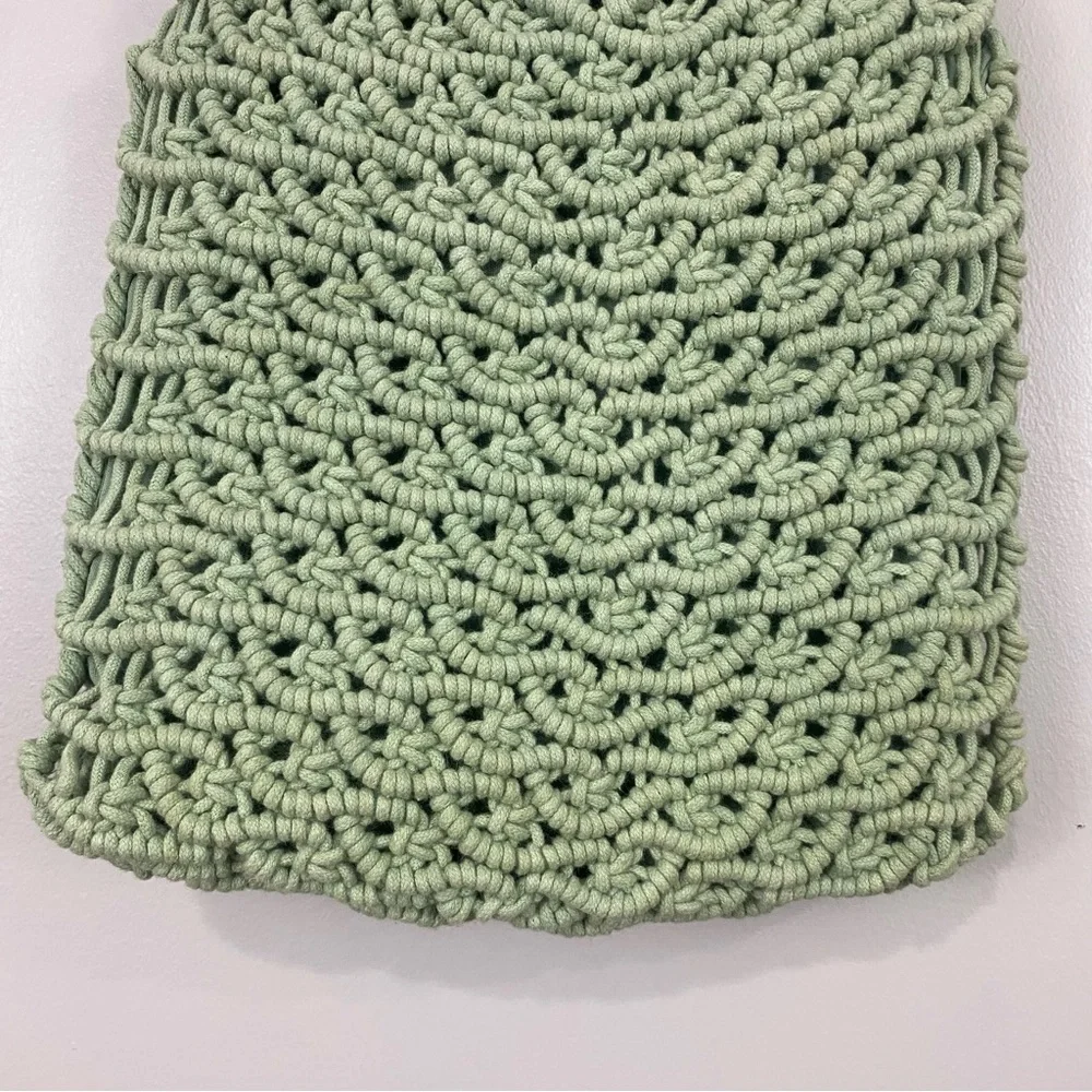 Sigrid Olsen Sage Green Woven Handbag with Wooden Handles Cottage Core Boho